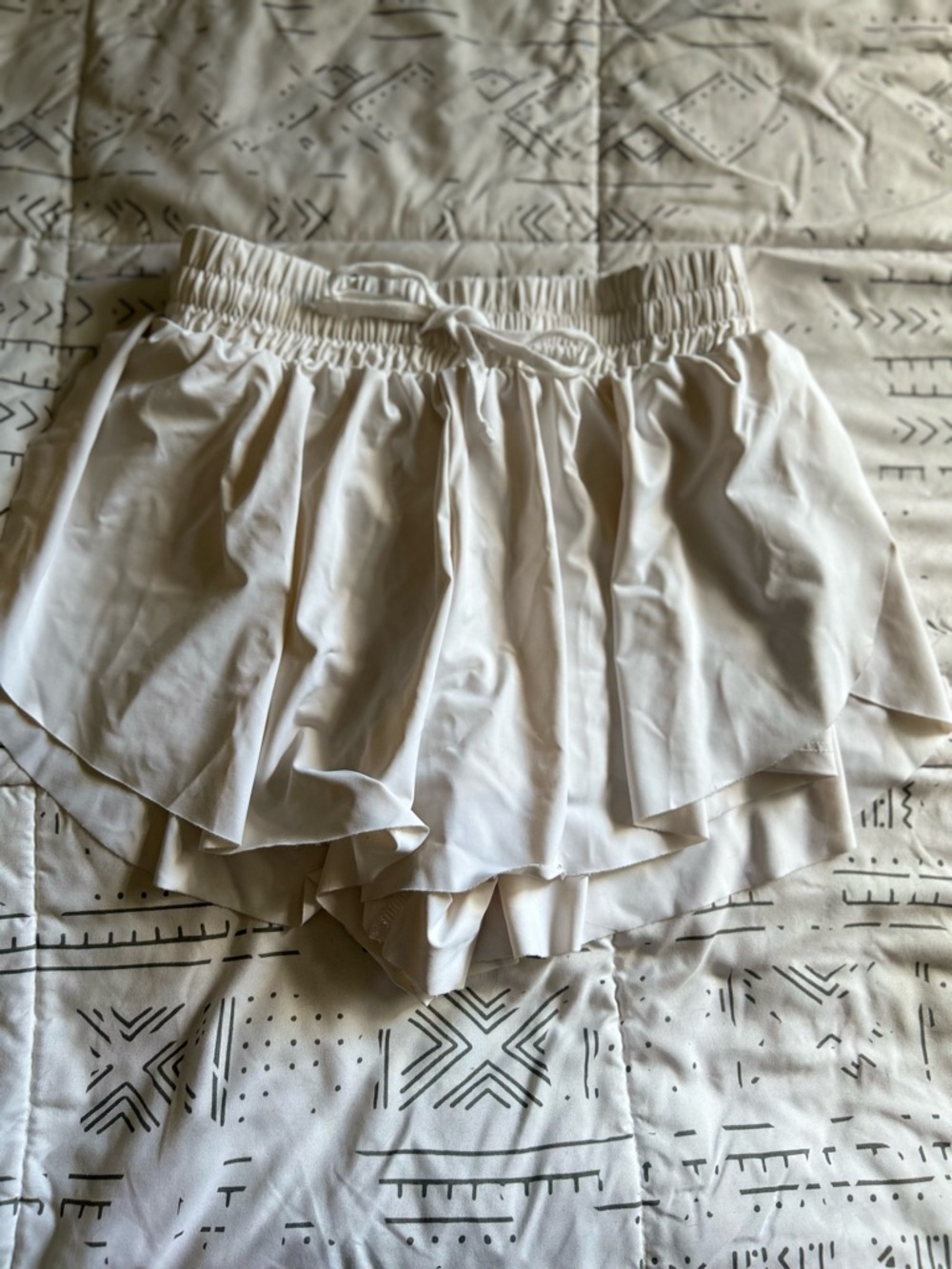 Light Cream Womens Layered Drawstring Skort